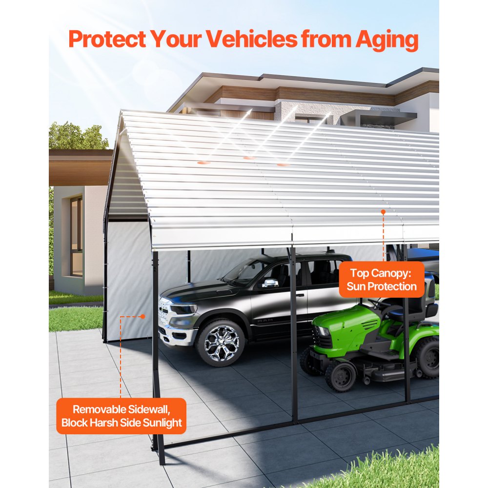 KD-TPQC-006-20x20ft - 20x20 ft Heavy-Duty Steel Carport for All Weather Protection