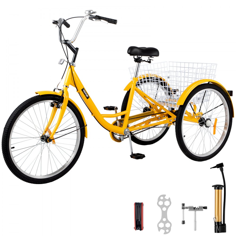 010712661265 - 24" High Carbon Steel Adult Tricycle with Basket and Safety Brakes