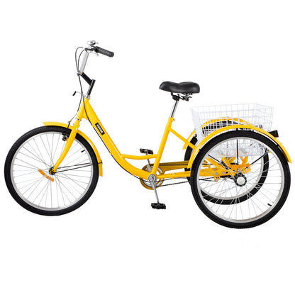 010712661265 - 24" High Carbon Steel Adult Tricycle with Basket and Safety Brakes