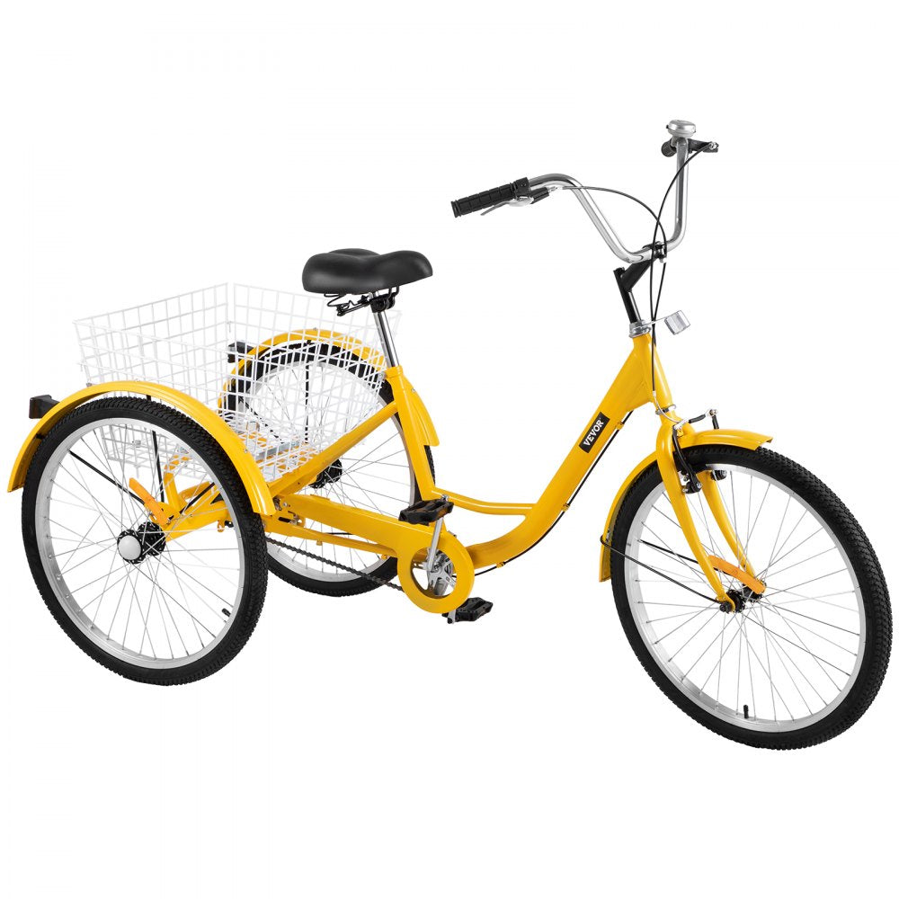 010712661265 - 24" High Carbon Steel Adult Tricycle with Basket and Safety Brakes