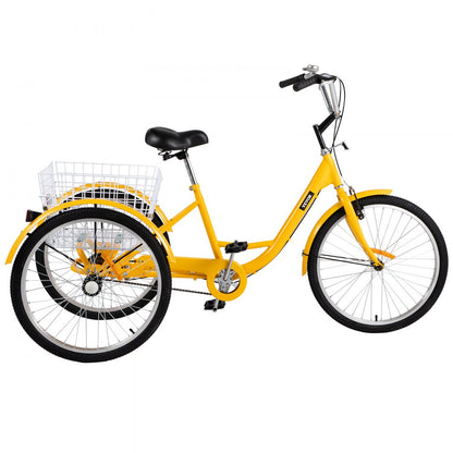 010712661265 - 24" High Carbon Steel Adult Tricycle with Basket and Safety Brakes