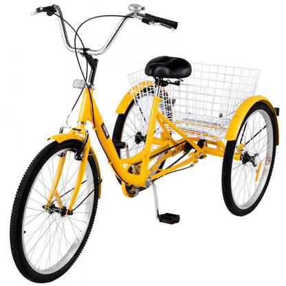 010712661265 - 24" High Carbon Steel Adult Tricycle with Basket and Safety Brakes