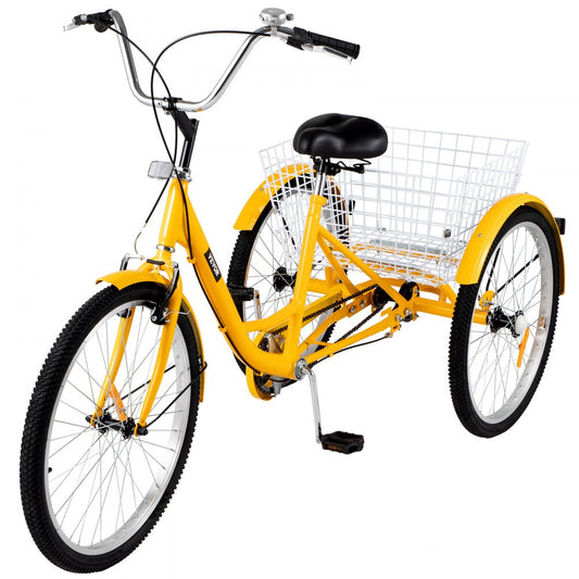 010712661265 - 24" High Carbon Steel Adult Tricycle with Basket and Safety Brakes