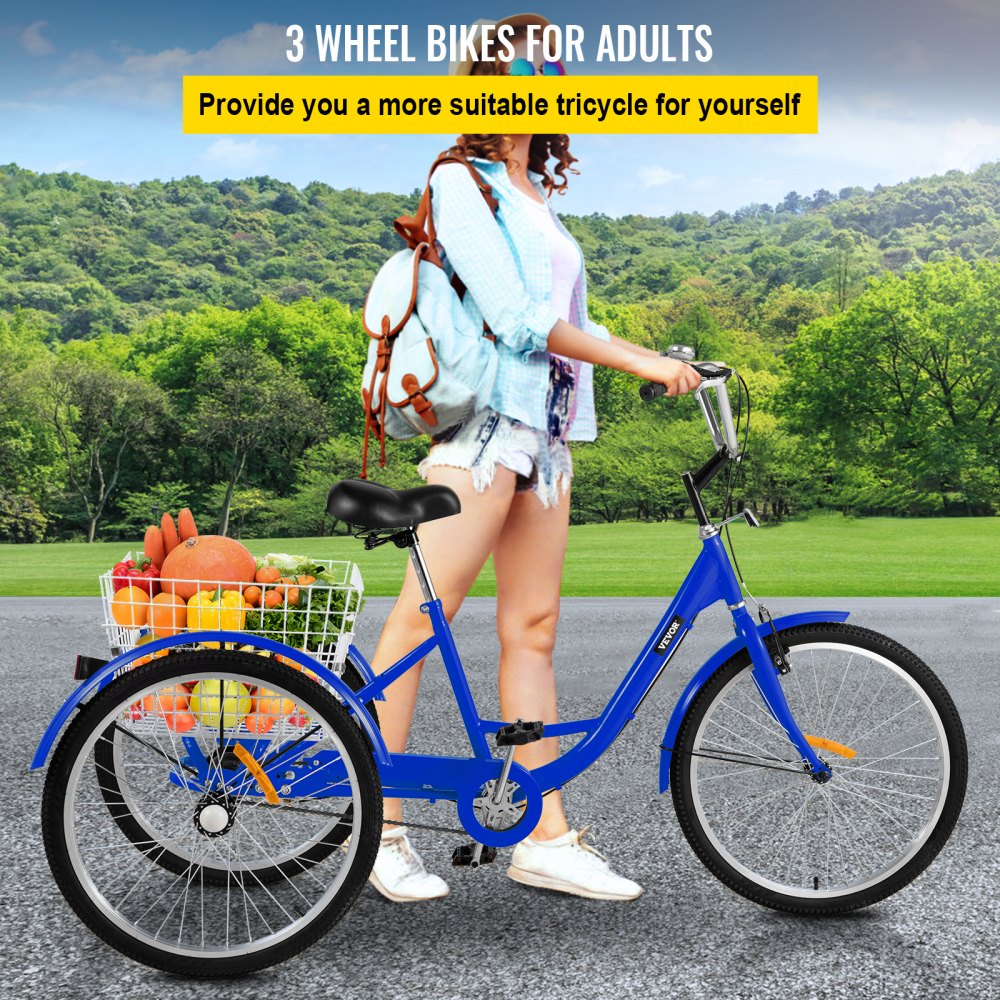 010225000976 - 24" High Carbon Steel Adult Tricycle with Spacious Basket