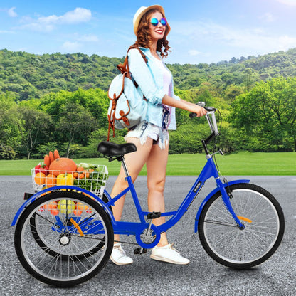 010225000976 - 24" High Carbon Steel Adult Tricycle with Spacious Basket