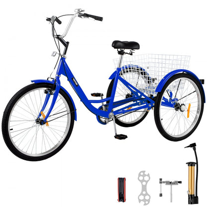 010225000976 - 24" High Carbon Steel Adult Tricycle with Spacious Basket