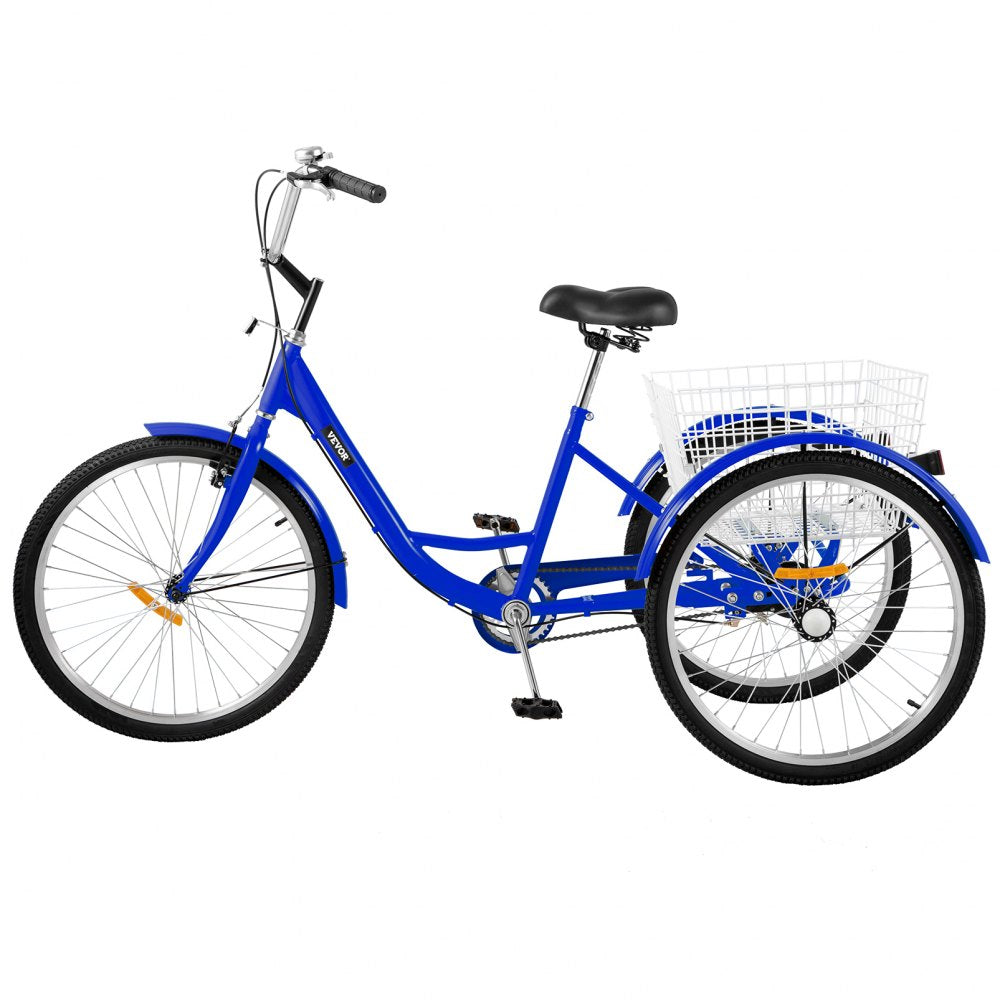 010225000976 - 24" High Carbon Steel Adult Tricycle with Spacious Basket