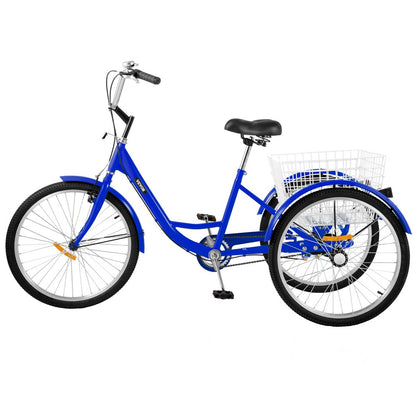 010225000976 - 24" High Carbon Steel Adult Tricycle with Spacious Basket