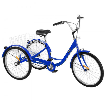 010225000976 - 24" High Carbon Steel Adult Tricycle with Spacious Basket