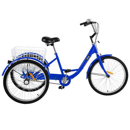010225000976 - 24" High Carbon Steel Adult Tricycle with Spacious Basket