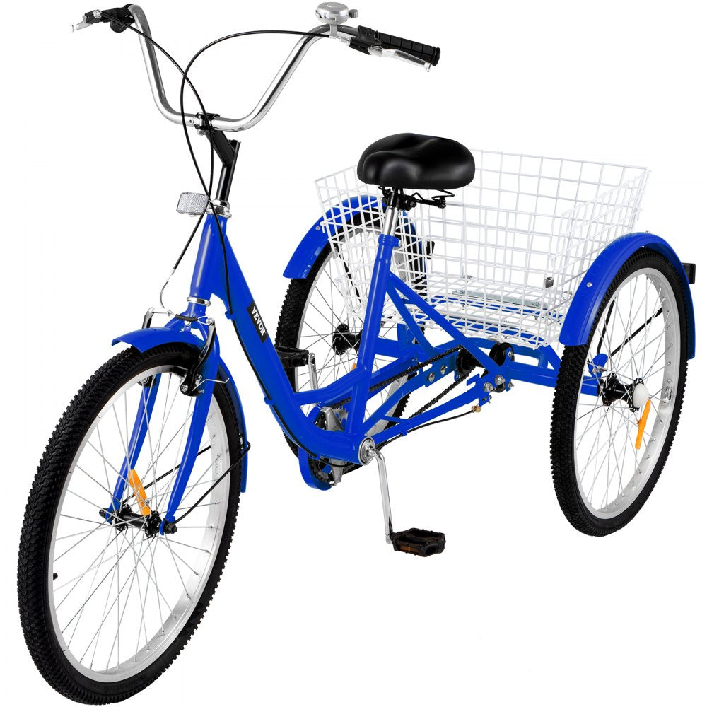 010225000976 - 24" High Carbon Steel Adult Tricycle with Spacious Basket