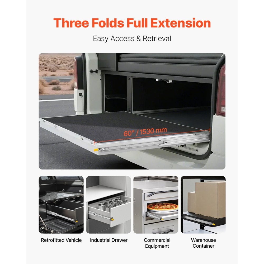 5301/5301Z-60 - 60" Steel Drawer Slides, 250 lbs Load Capacity