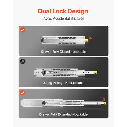 7601Z-40" - 500lbs Heavy-Duty Steel Drawer Slides with Dual-Locking Mechanism