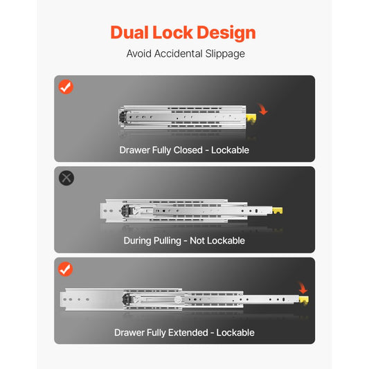 7601Z-44 - Heavy-Duty 500 lbs Soft-Close Drawer Slides with Dual-Lock Mechanism