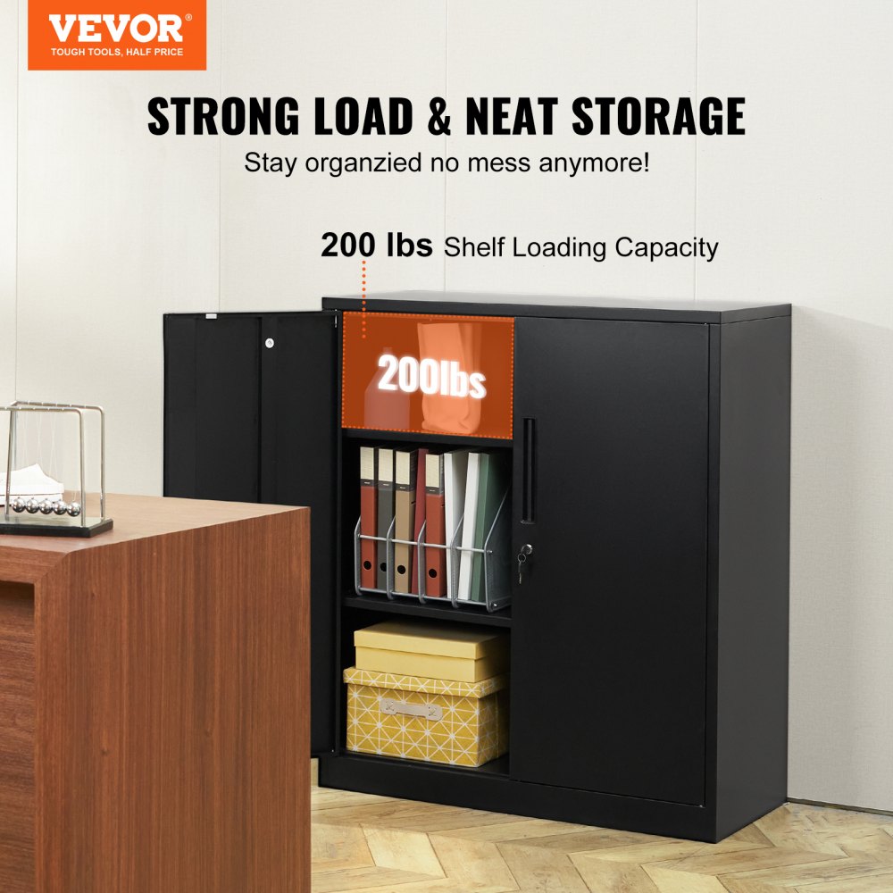 010219292057 - Versatile Metal Storage Cabinet with 2 Shelves & Locking Design