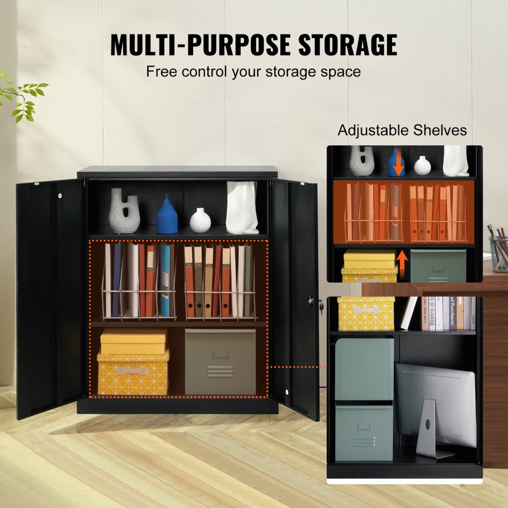010219292057 - Versatile Metal Storage Cabinet with 2 Shelves & Locking Design