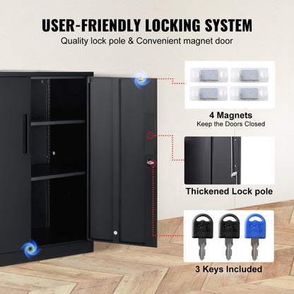 010219292057 - Versatile Metal Storage Cabinet with 2 Shelves & Locking Design