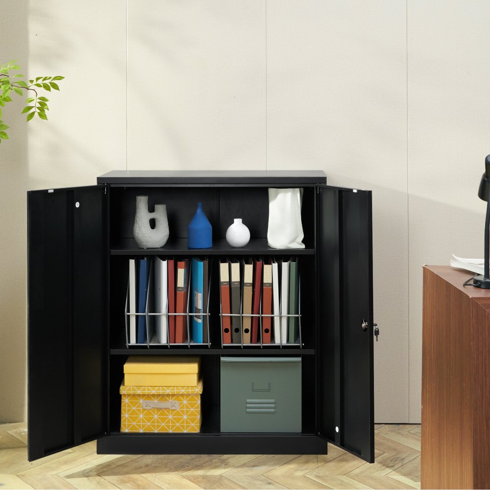 010219292057 - Versatile Metal Storage Cabinet with 2 Shelves & Locking Design