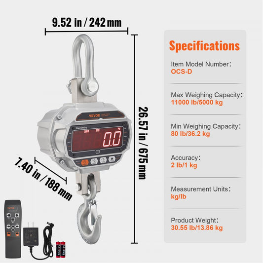 OCS-D - Heavy Duty 11000 lb VEVOR Digital Crane Scale with Precision Measurement