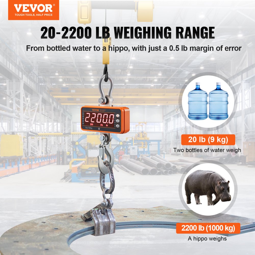 OCS-S1 - VEVOR Heavy Duty Digital Crane Scale, 20-2200 lb Capacity