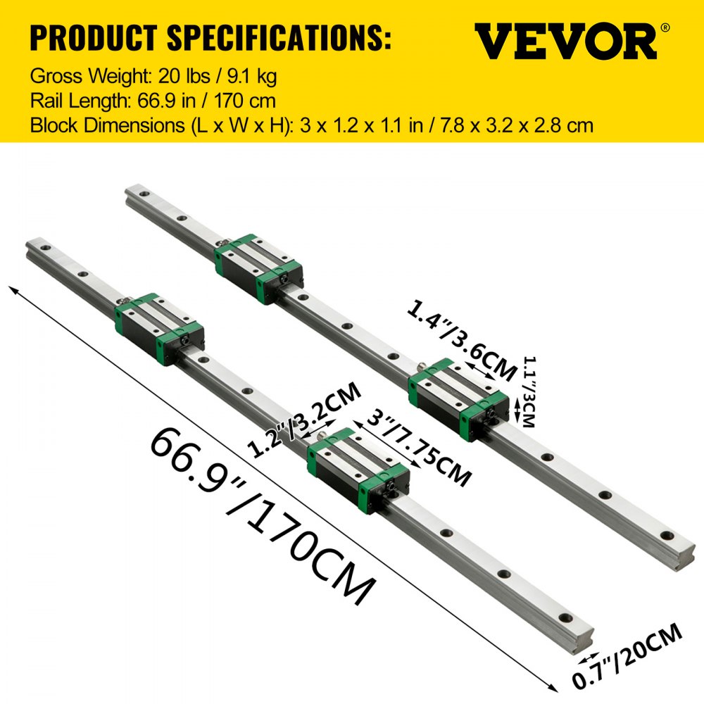 010849176574 - 1700mm HSR20 Linear Rail Kit with Bearing Blocks