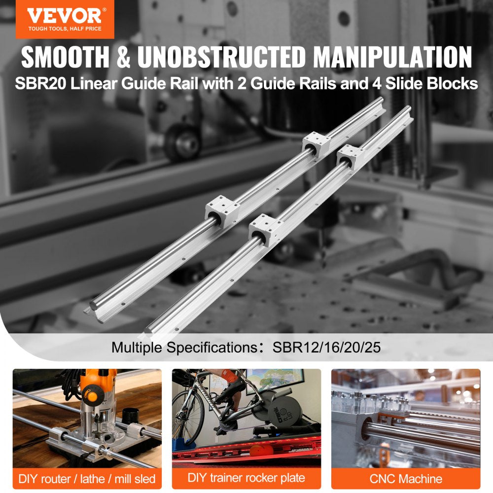 SBR20-C 1200L - 47.2" Steel Linear Guide Rail Set for CNC & DIY Projects