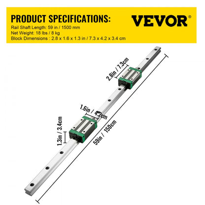 010502453819 - 1500 mm Steel Linear Guide Rail Set with Smooth Movement