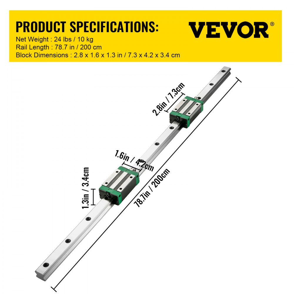 010873766710 - HGR20 2000mm Steel Linear Guide Rail for Precision Assembly