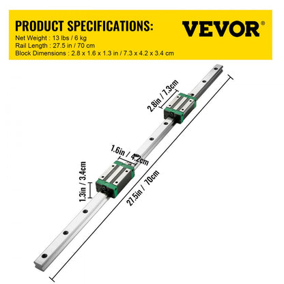 010245428333 - 700mm HGR20 Linear Guide Rail Set with 4 Blocks