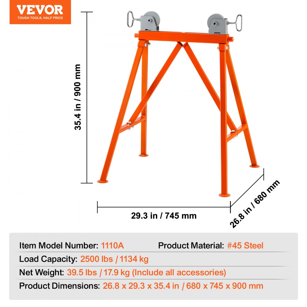 1110A - Durable Pipe Stand for 2-36" Pipes, 2500 lbs Load Capacity