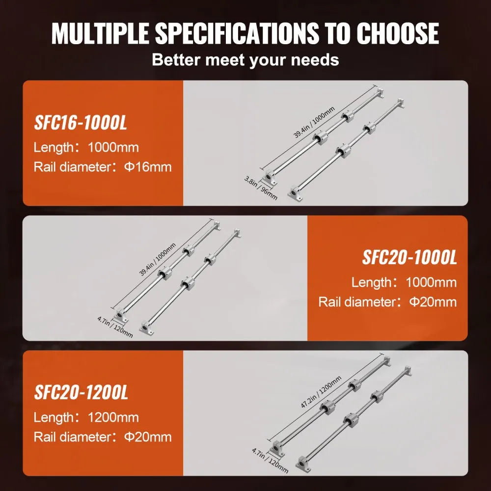 SFC20-1000L - 39.4" VEVOR Linear Guide Rail Set with 4 Slide Blocks