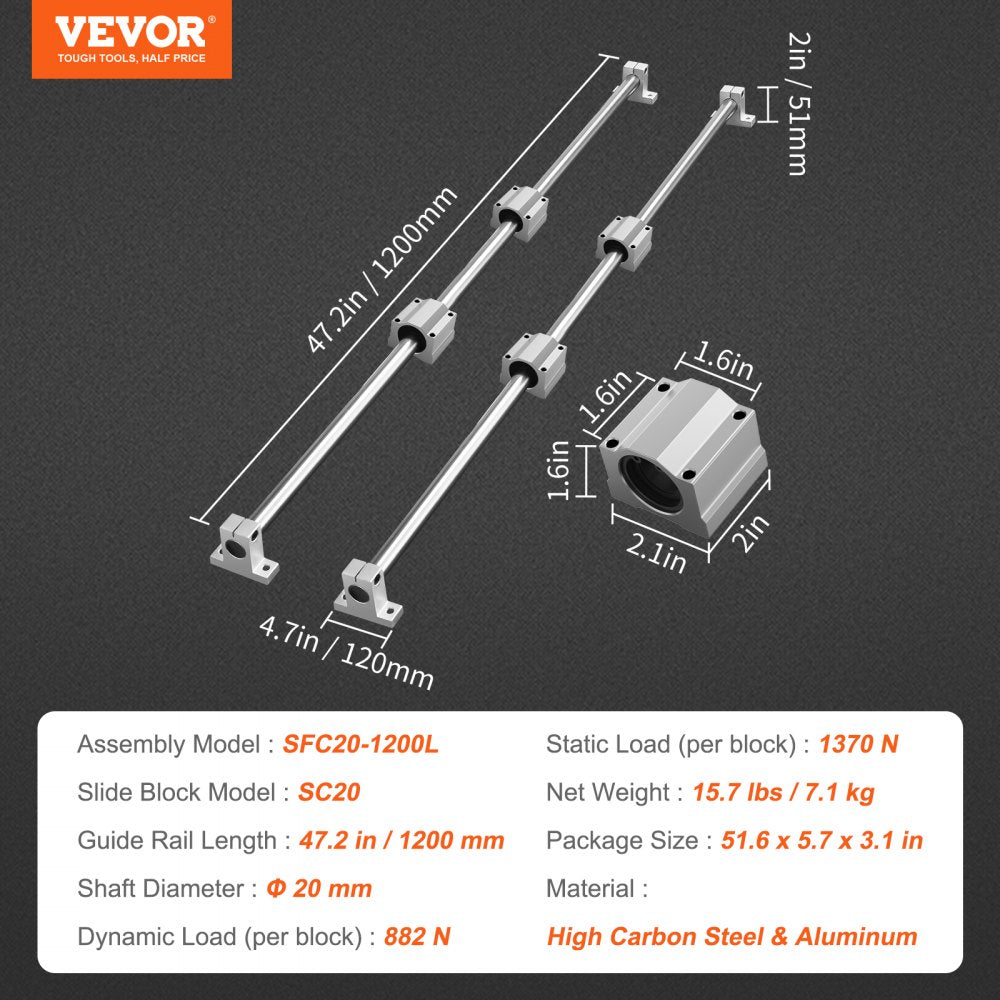 SFC20-1200L - Durable 1200mm Linear Guide Rail Set with Smooth Operation