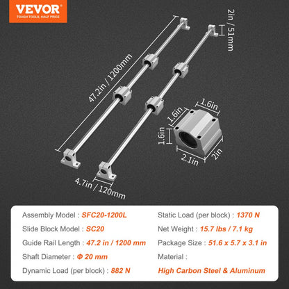 SFC20-1200L - Durable 1200mm Linear Guide Rail Set with Smooth Operation