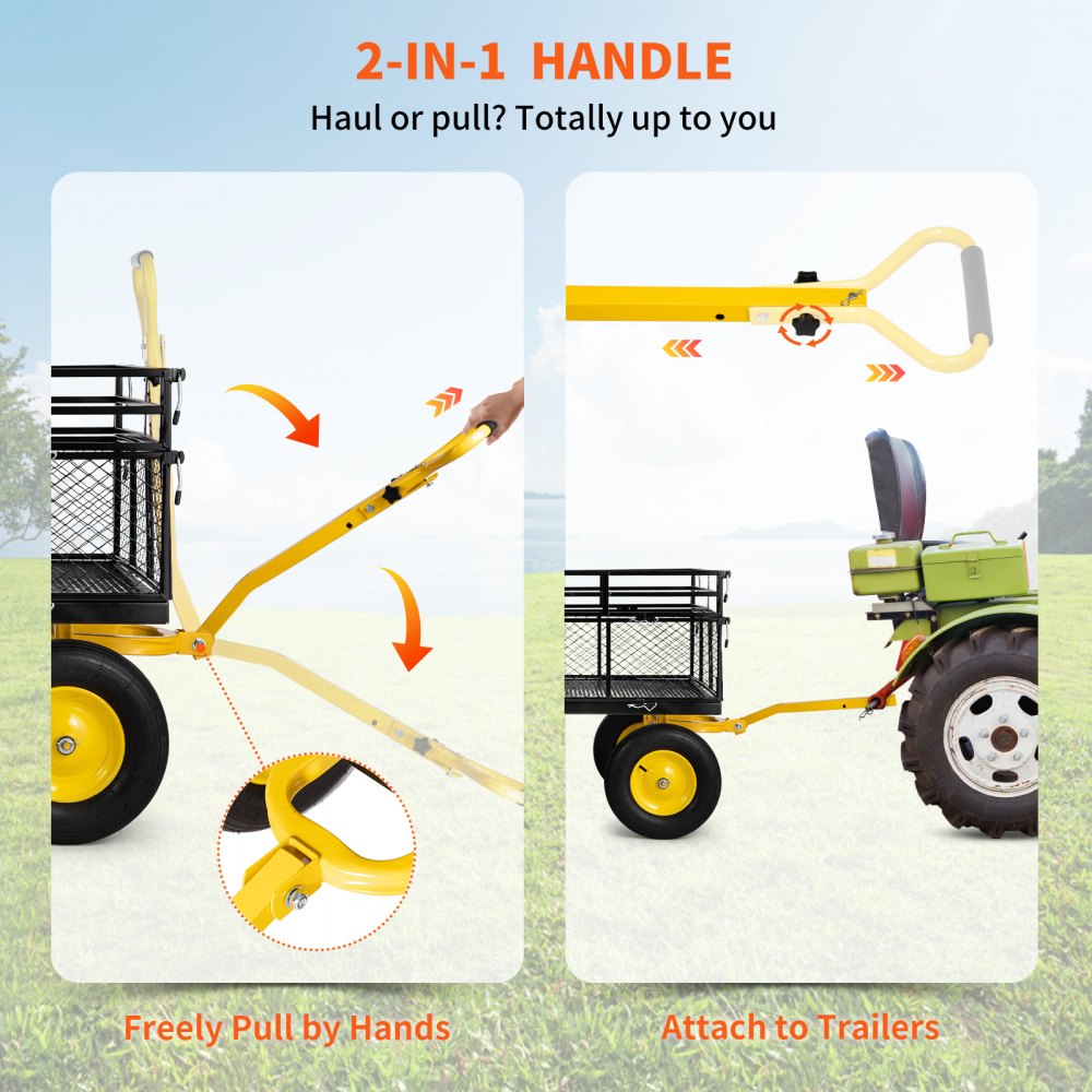 VV-HYTC-1400 - 44" Heavy-Duty Steel Garden Cart for 1400 lbs Capacity
