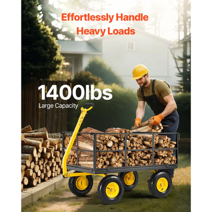 V1400 - Heavy-Duty 1400 lb Steel Garden Cart with 13" Tires and Multi-Function Design