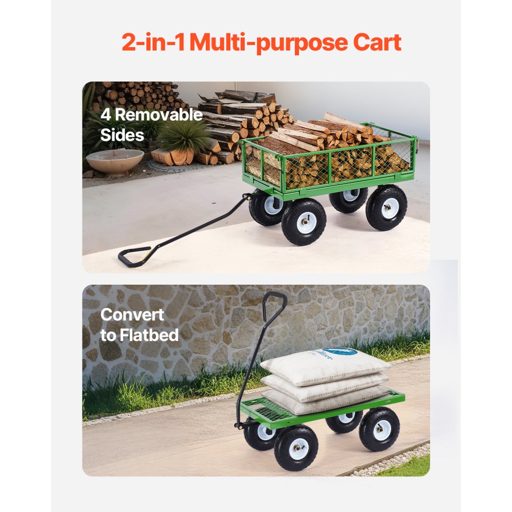 V680 - 680 lb Heavy-Duty Q235 Steel Garden Cart with 10-in Wheels
