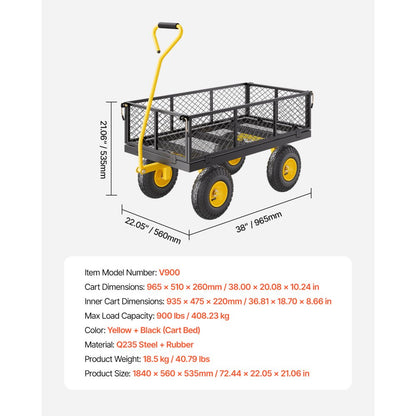 V900 - 900 lbs Q235 Steel 2-in-1 Garden Cart with Rubber Tires
