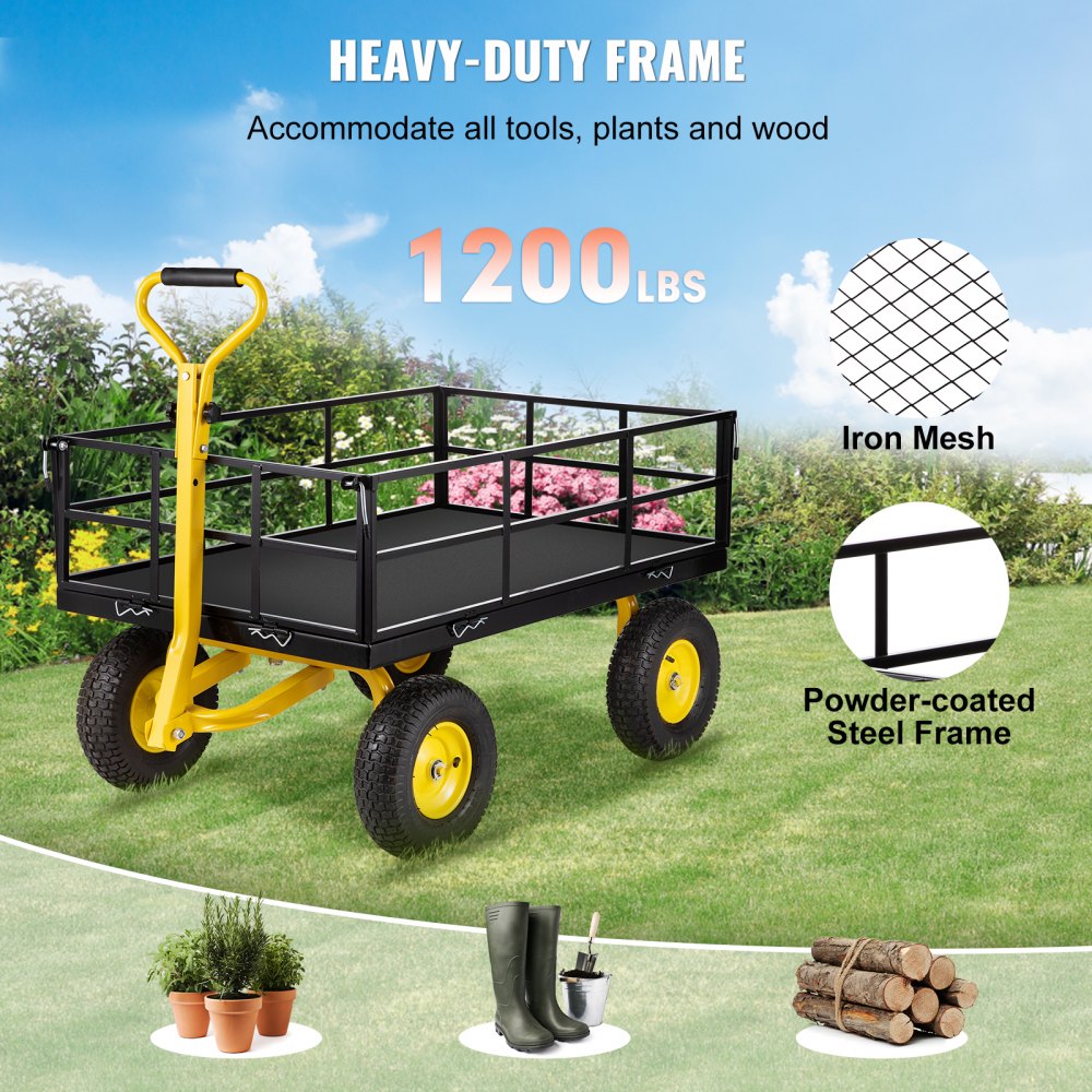 VV-HYTC-1200 - Heavy Duty 44" Steel Garden Cart with 1200 lbs Capacity