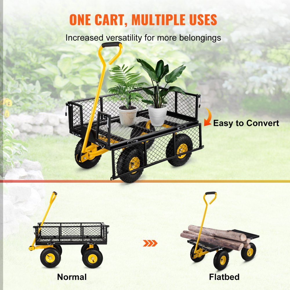 VV-HYTC-500 - Heavy-Duty Steel Garden Cart, 500 lbs Capacity, Flatbed Versatile Design