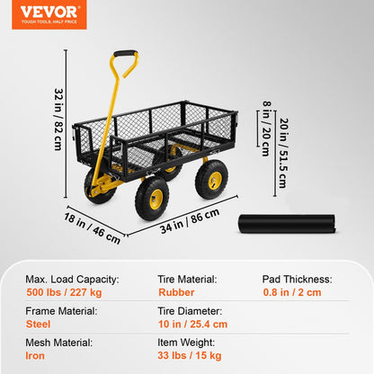 VV-HYTC-500 - Heavy-Duty Steel Garden Cart, 500 lbs Capacity, Flatbed Versatile Design