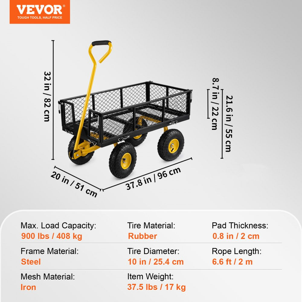 VV-HYTC-900 - Heavy-Duty 900 lbs Steel Garden Cart with Removable Mesh Sides