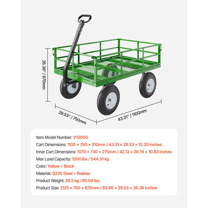 V1200G - Heavy-Duty 2-in-1 Garden Cart with 1200 lb Capacity