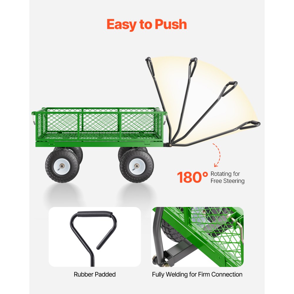 V900G - 900 lbs Q235 Steel 2-in-1 Garden Cart with 10-in Tires