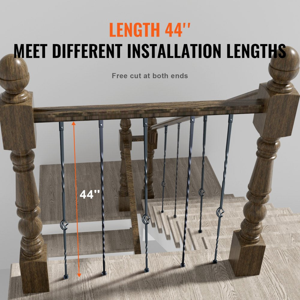 ZX-LX43.8in-10 - 44'' Matte Black Spiral Metal Balusters for Stairs & Decks
