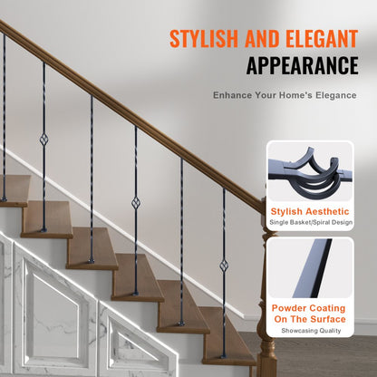 ZX-LX43.8in-10 - 44'' Matte Black Spiral Metal Balusters for Stairs & Decks