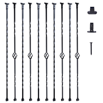 ZX-LX43.8in-10 - 44'' Matte Black Spiral Metal Balusters for Stairs & Decks