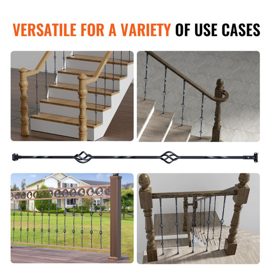 ZX-SL44in-10 - Stylish Matte Black Steel Balusters with Hollow Double Baskets