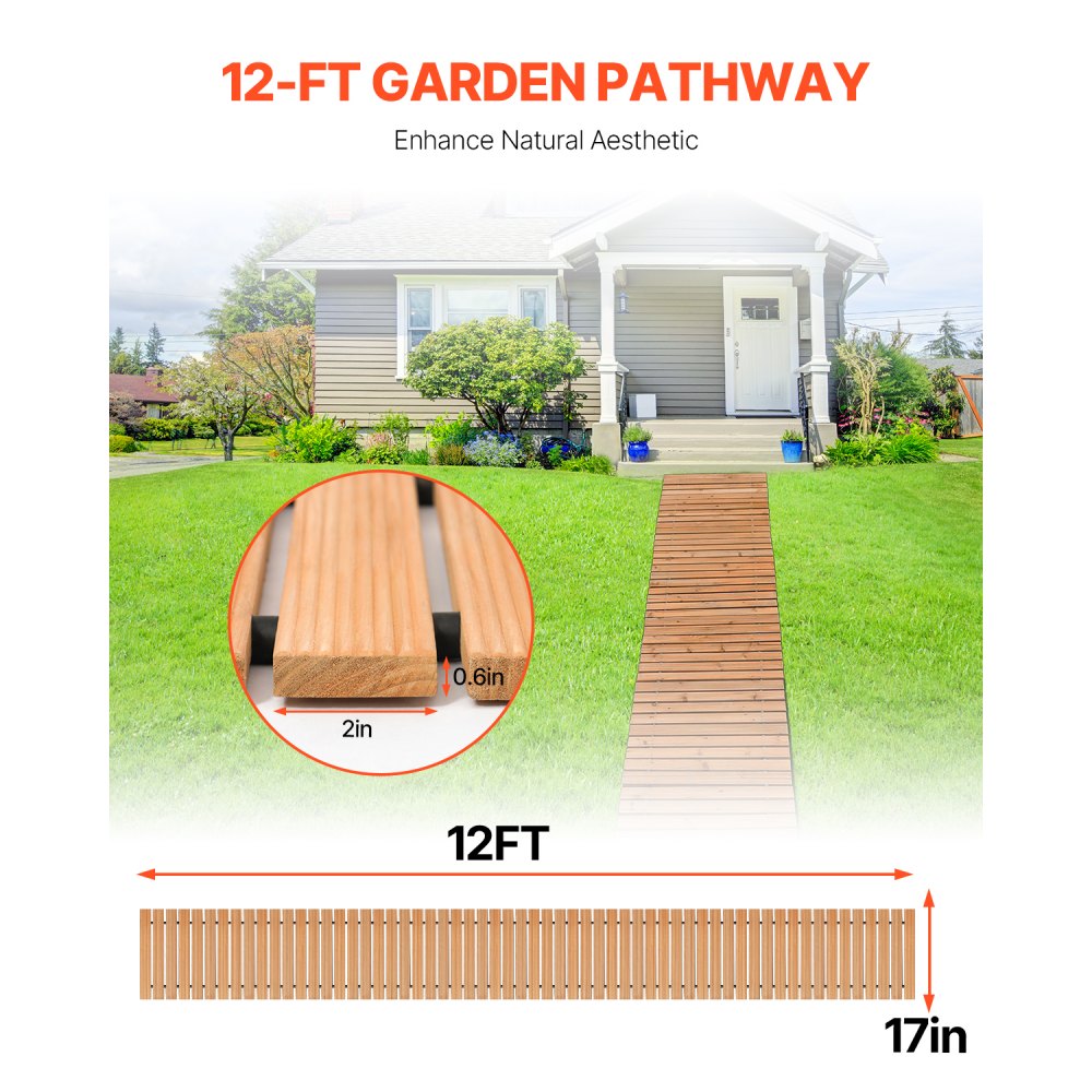 PW-S12 - 12ft Cedar Garden Pathway with Non-Slip Design