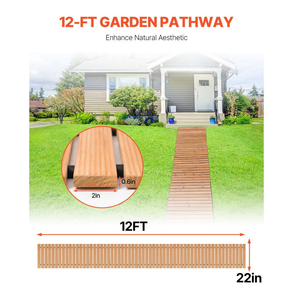 PW-S12B - 144x22'' Cedar Garden Pathway - Non-slip & Easy to Clean