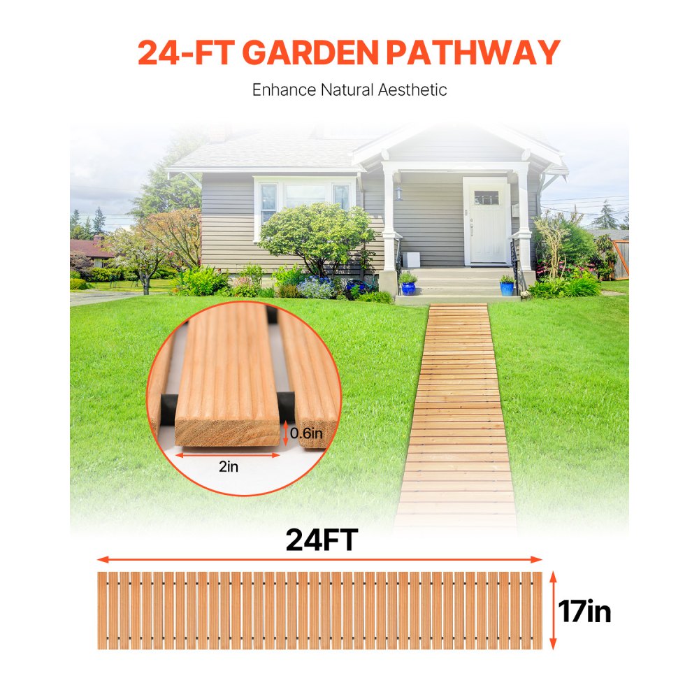 PW-S24 - 288x17 in Non-Slip Cedar Garden Pathway Walkway